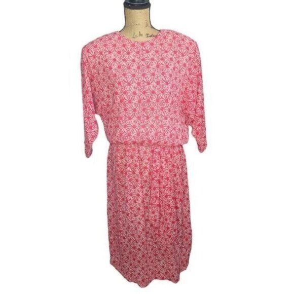 Vintage Abstract Floral Wearable Art Casual Red House Dress - Picture 1 of 13